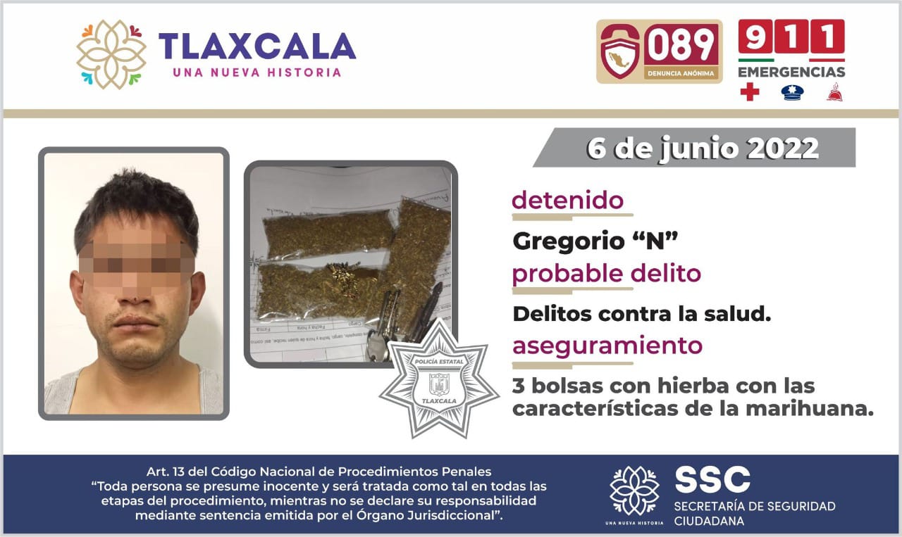 Detiene la SSC a persona con enervantes en Santa Isabel Xiloxoxtla